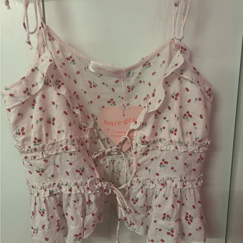 Mure grande cherry print Floral Ruffle crop Top